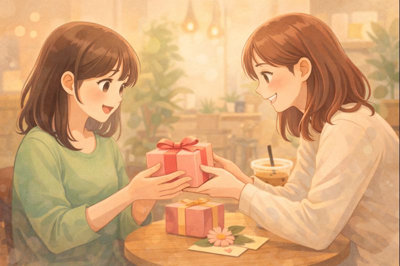 プレゼントを受け取る女子。