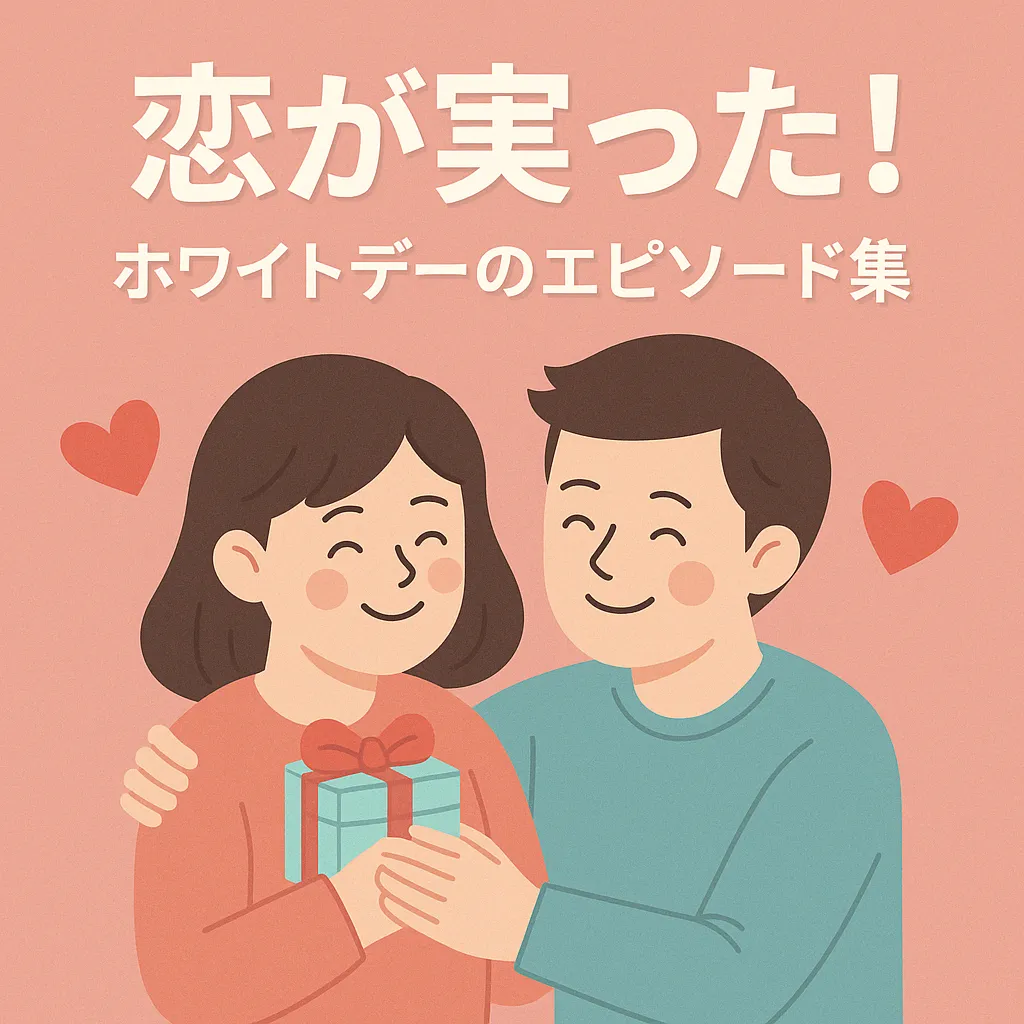 ホワイトデーに想いが通じ合う恋愛のワンシーンを描いたやさしいタッチのイラスト
