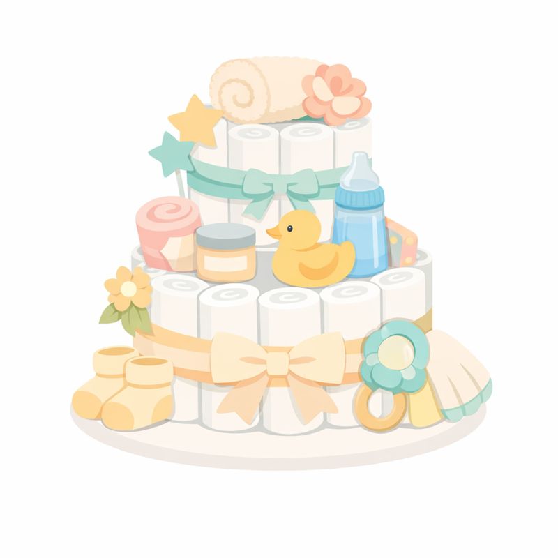 かわいいオムツケーキ。あかちゃんグッズがいっぱい