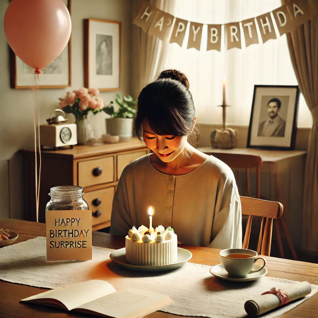 和やかな家庭のダイニングに飾られた誕生日サプライズ
