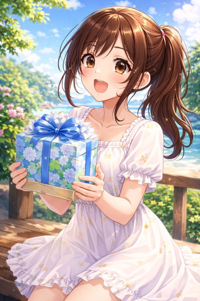 プレゼントを受け取る姿の女性