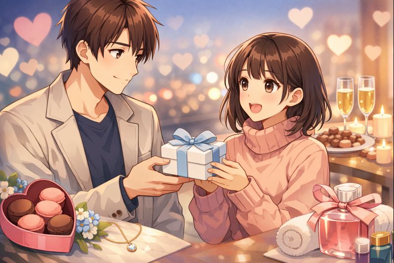 ホワイトデーのプレゼントを受け取る女性