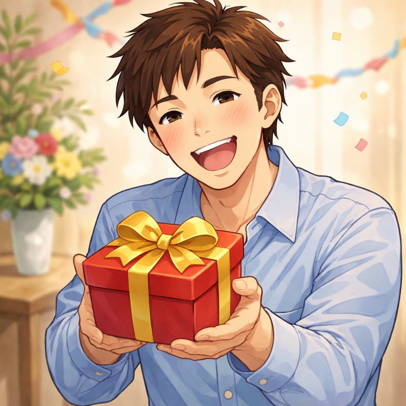 プレゼントを受け取り笑顔の男性